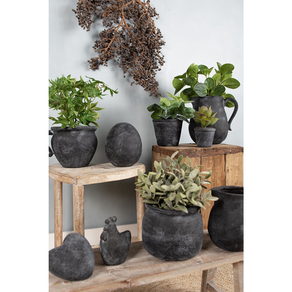 Flowerpot Ø 16x16 cm Grey Ceramic Indoor Flowerpot
