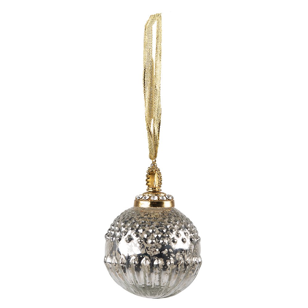 Kerstbal 7 cm glas zilver goudkleurig
