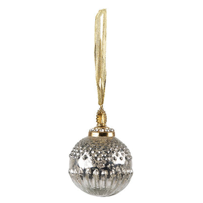 Kerstbal 7 cm glas zilver goudkleurig