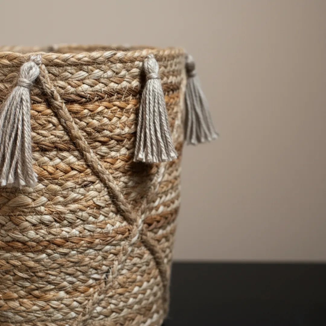Braided Jute Basket / Baskets – With Tassels – 30×25 cm – Urbane Hide