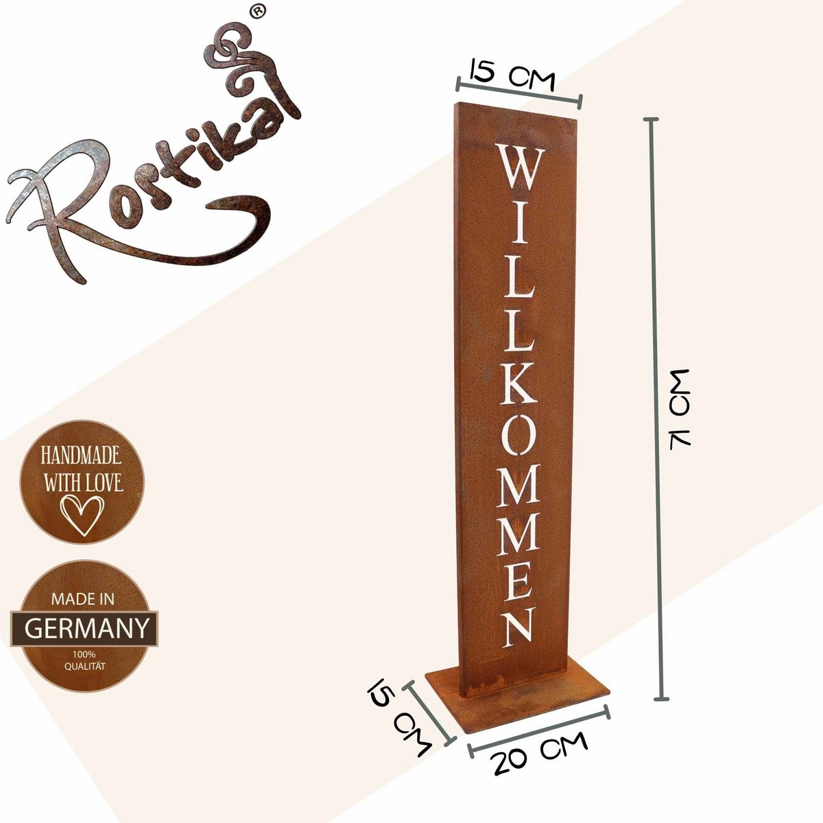 Welkomstbord roest metaal 71x15 cm
