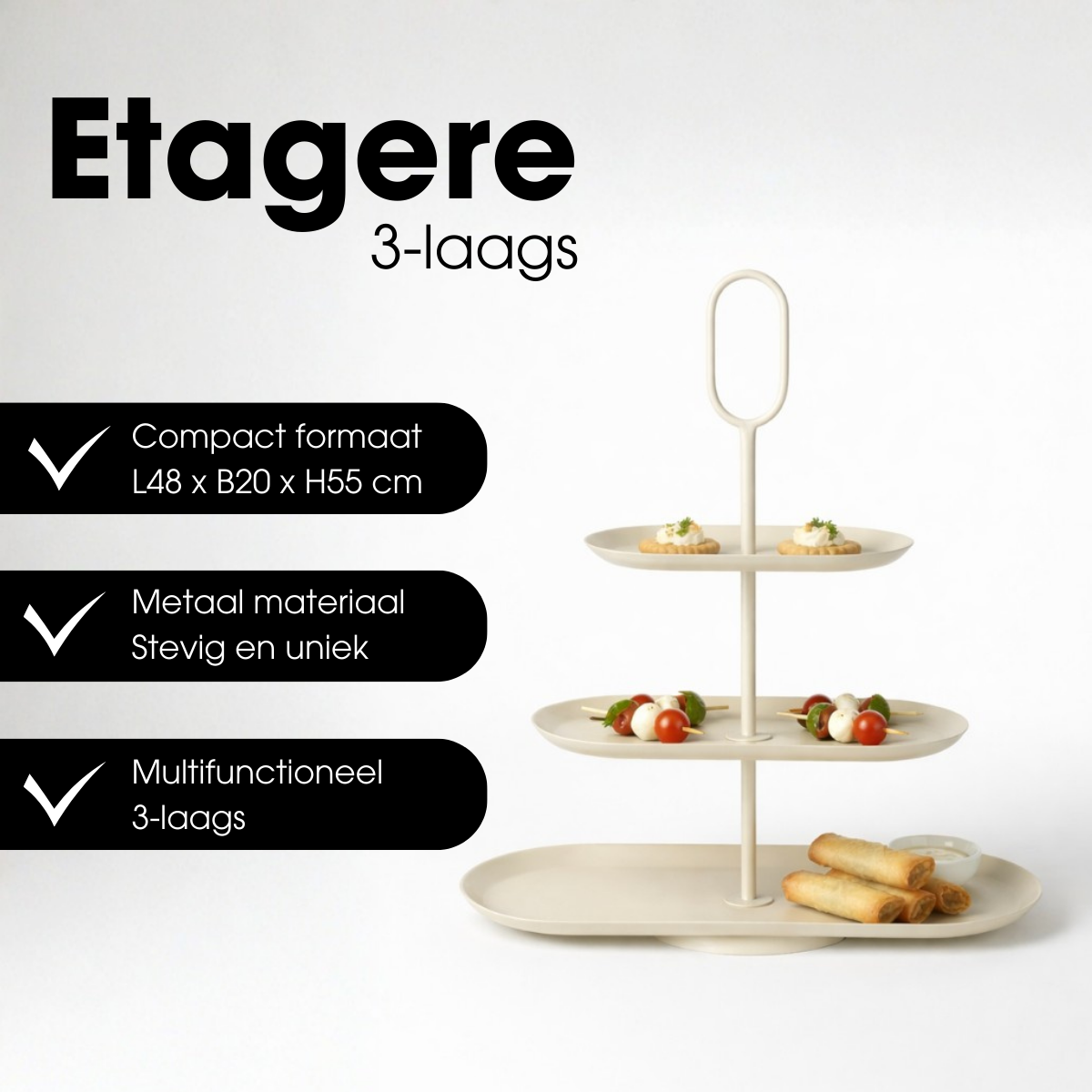 Etagère ijzer beige 3 niveaus 48x20x55 cm