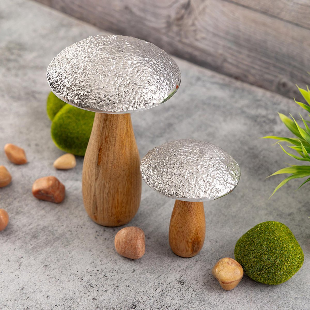 Deco-figuren paddestoelen set massief mango-hout aluminium