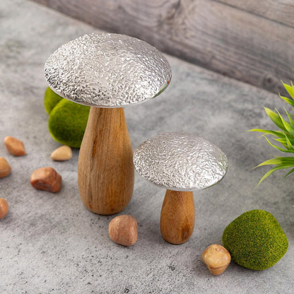 Deco-figuren paddestoelen set massief mango-hout aluminium