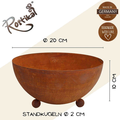 Roestkleurige metalen schaal op bollen Ø30 cm