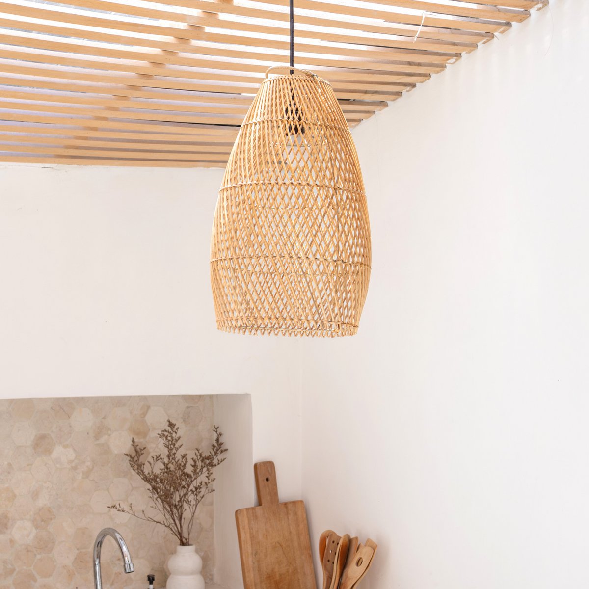 Rotan Plafondlamp Boho Tabung Met Luxe Lantaarnstijl