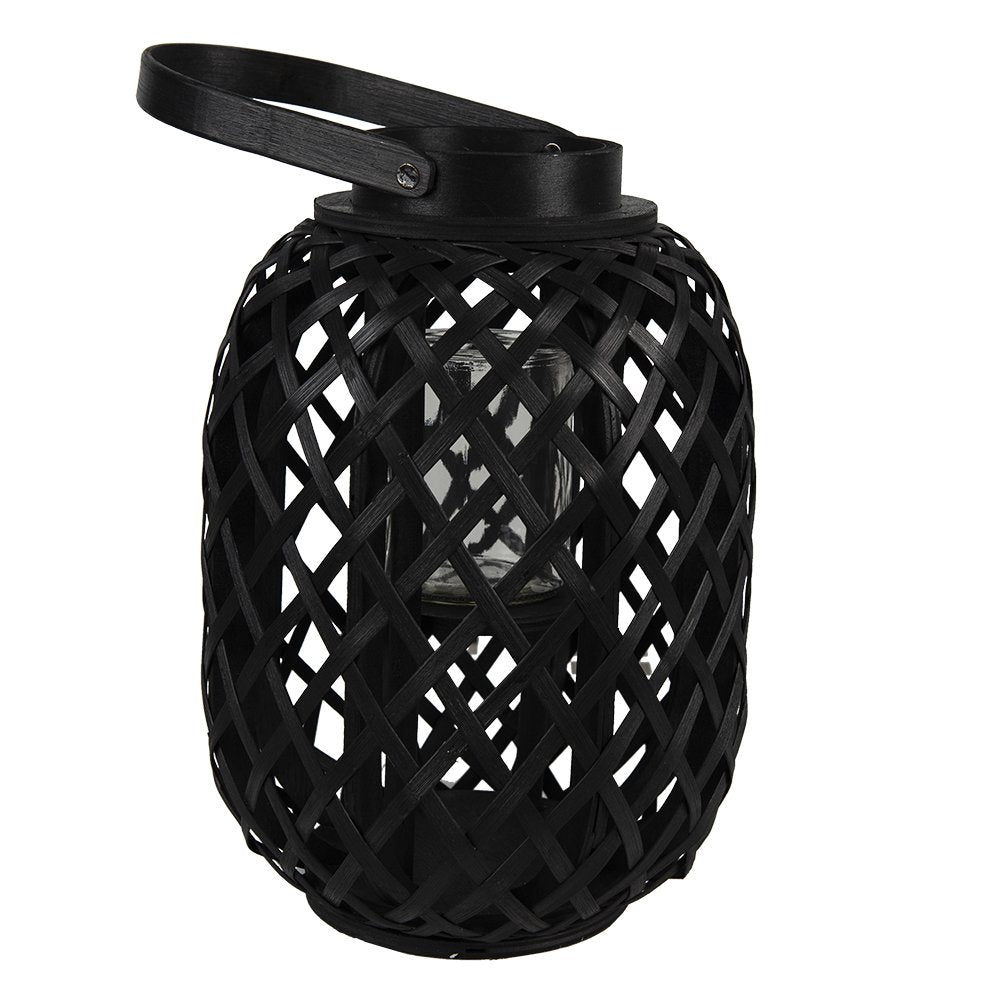 Lantern Ø 22x29 cm Black Bamboo Candle Holder