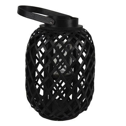 Lantern Ø 22x29 cm Black Bamboo Candle Holder
