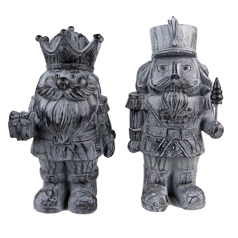 Notenkraker beeldjes 21 cm grijs polyresin set van 2