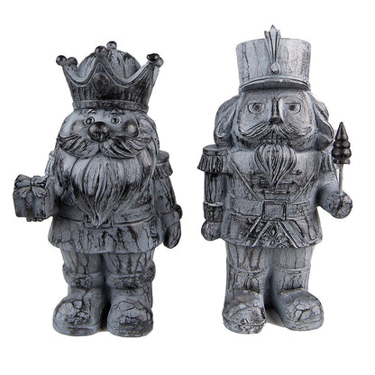 Notenkraker beeldjes 21 cm grijs polyresin set van 2