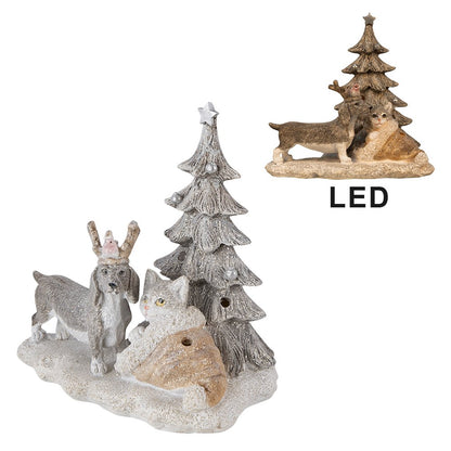 Beeld Dieren 16x10x15 cm LED Grijs Beige Polyresin Dieren Woonaccessoires