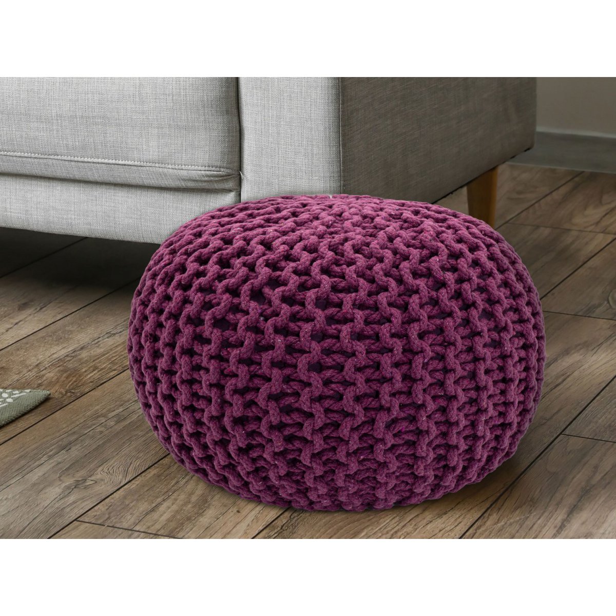 Pouf Ø 55 x 37 cm gebreid gerecycled katoen