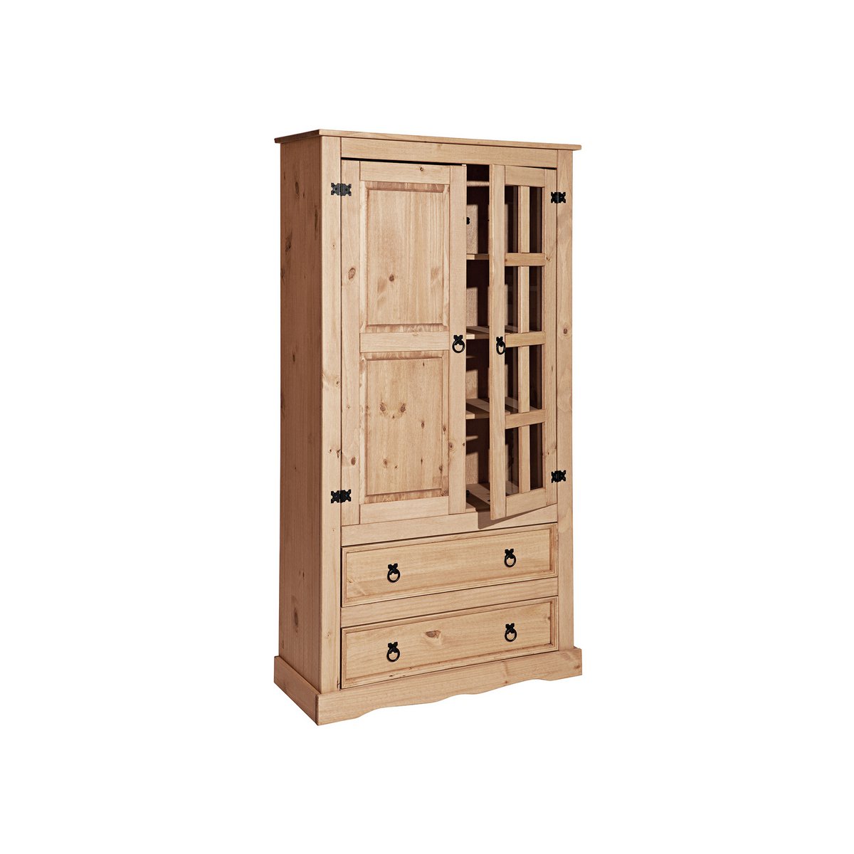 Vitrinekast massief dennenhout 100x41x190 cm bruin