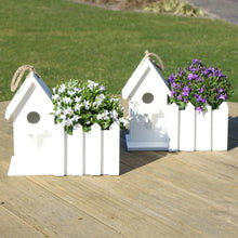 Klokjesbloem (Campanula) Paars in Houten Sierpot Vogelhuisje