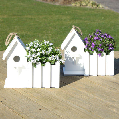 Klokjesbloem (Campanula) Paars in Houten Sierpot Vogelhuisje