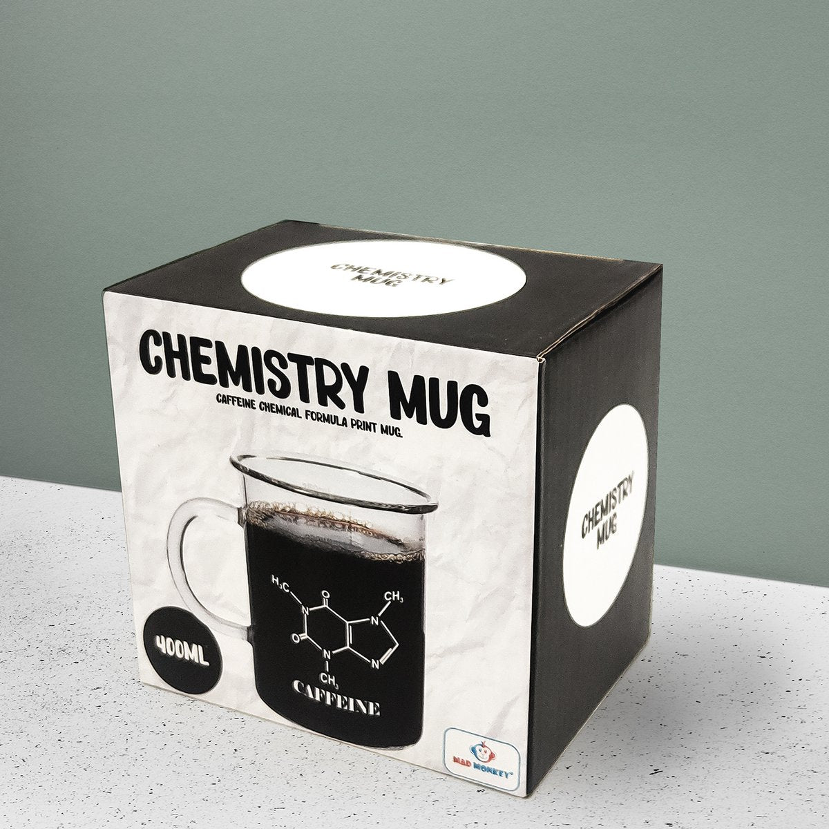 Chemiemok 400 ml glas zwart wit