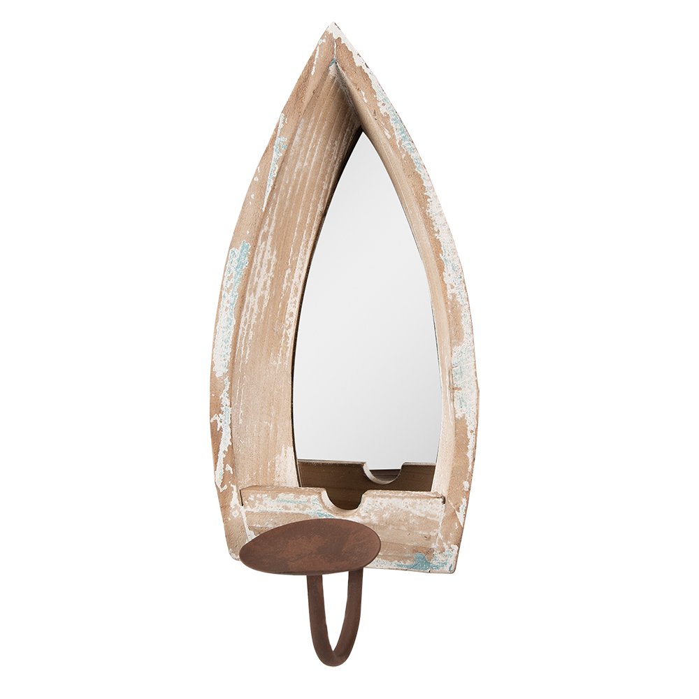 Kandelaar hout beige 15x17x36 cm