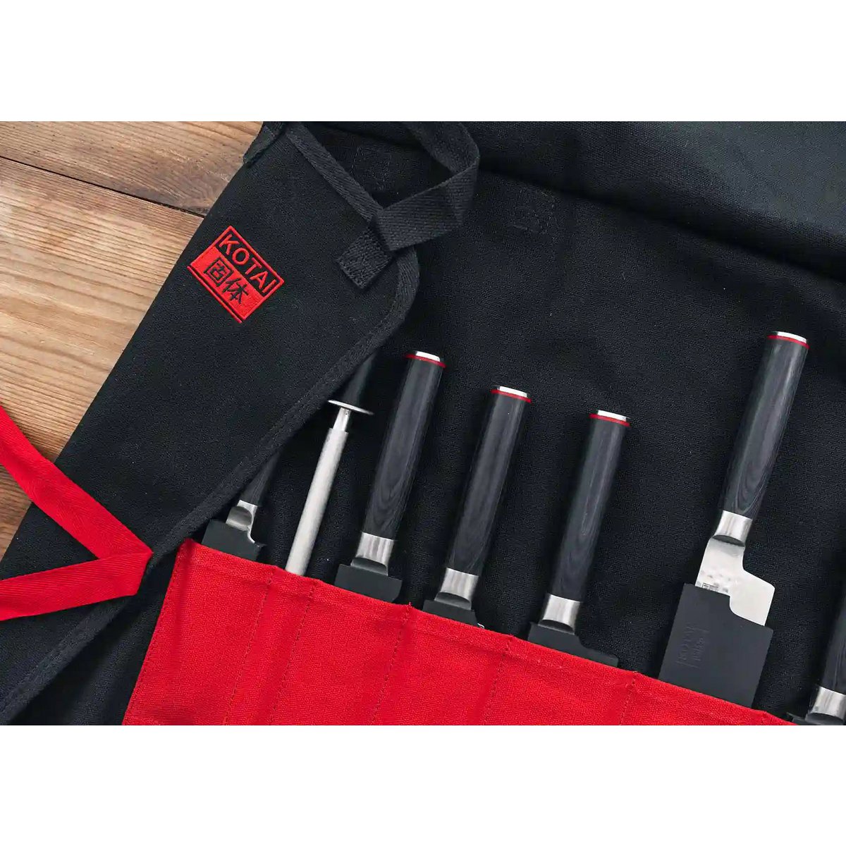 Keukenaccessoires - KOTAI messenroltas - 100% katoen (7 sleuven voor 6 messen en een aanzetstaal)