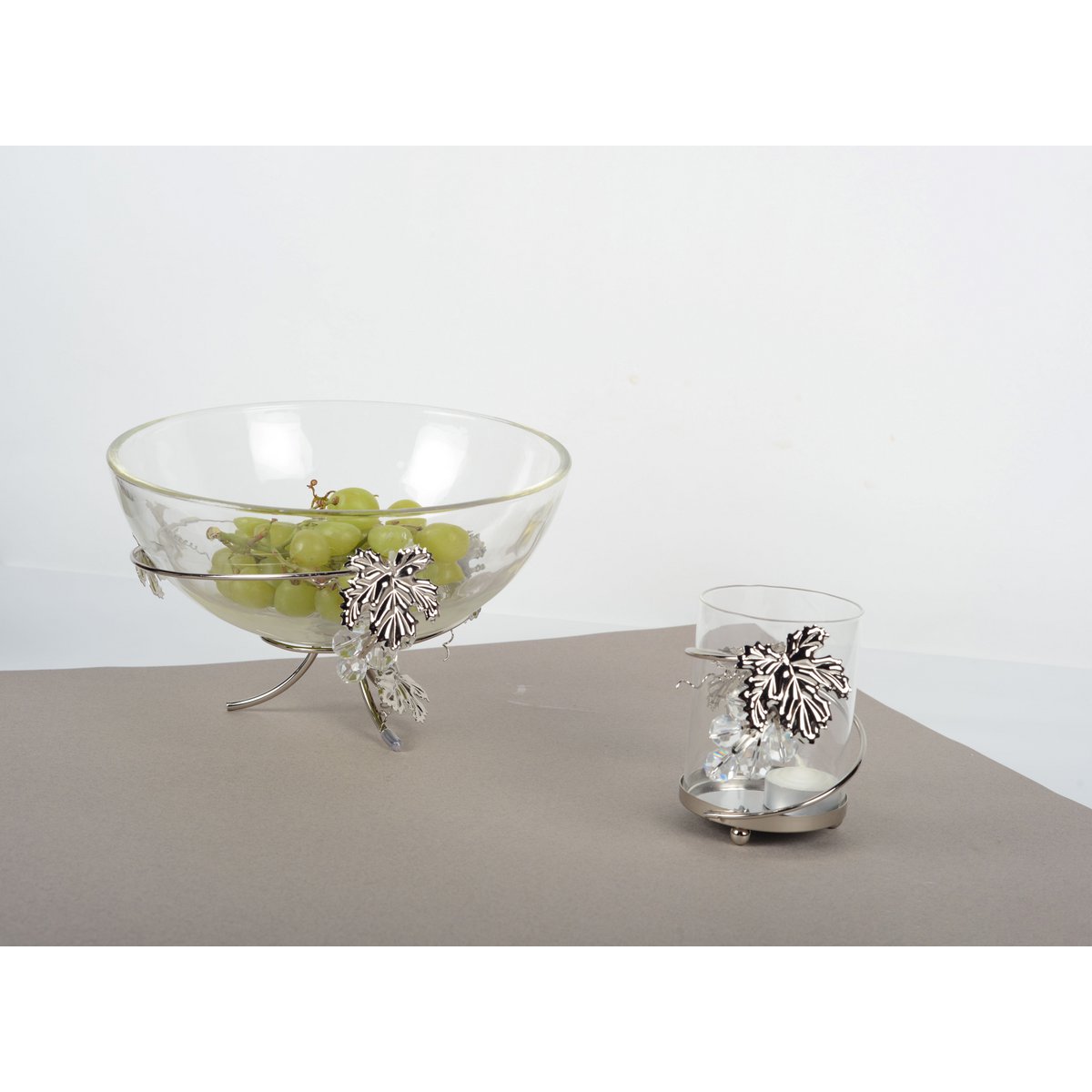 Wijnbladbeker metaal zilver 25x25x17 cm