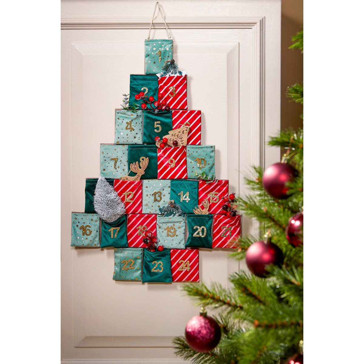 Adventskalender kerstboom vilt groen 72x51 cm