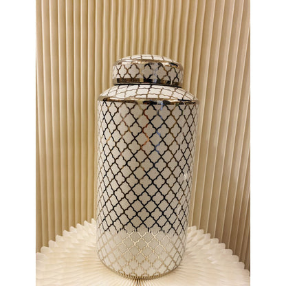 Keramische pot 35x15 cm wit zilver