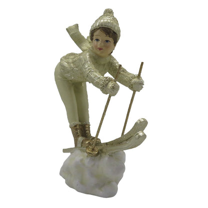 Beeld skiënd kind 19 cm beige goudkleurig kunststof