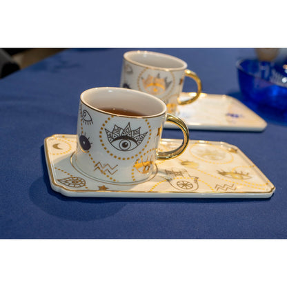 Koffiekopjes set van 2 goud 250 ml keramiek