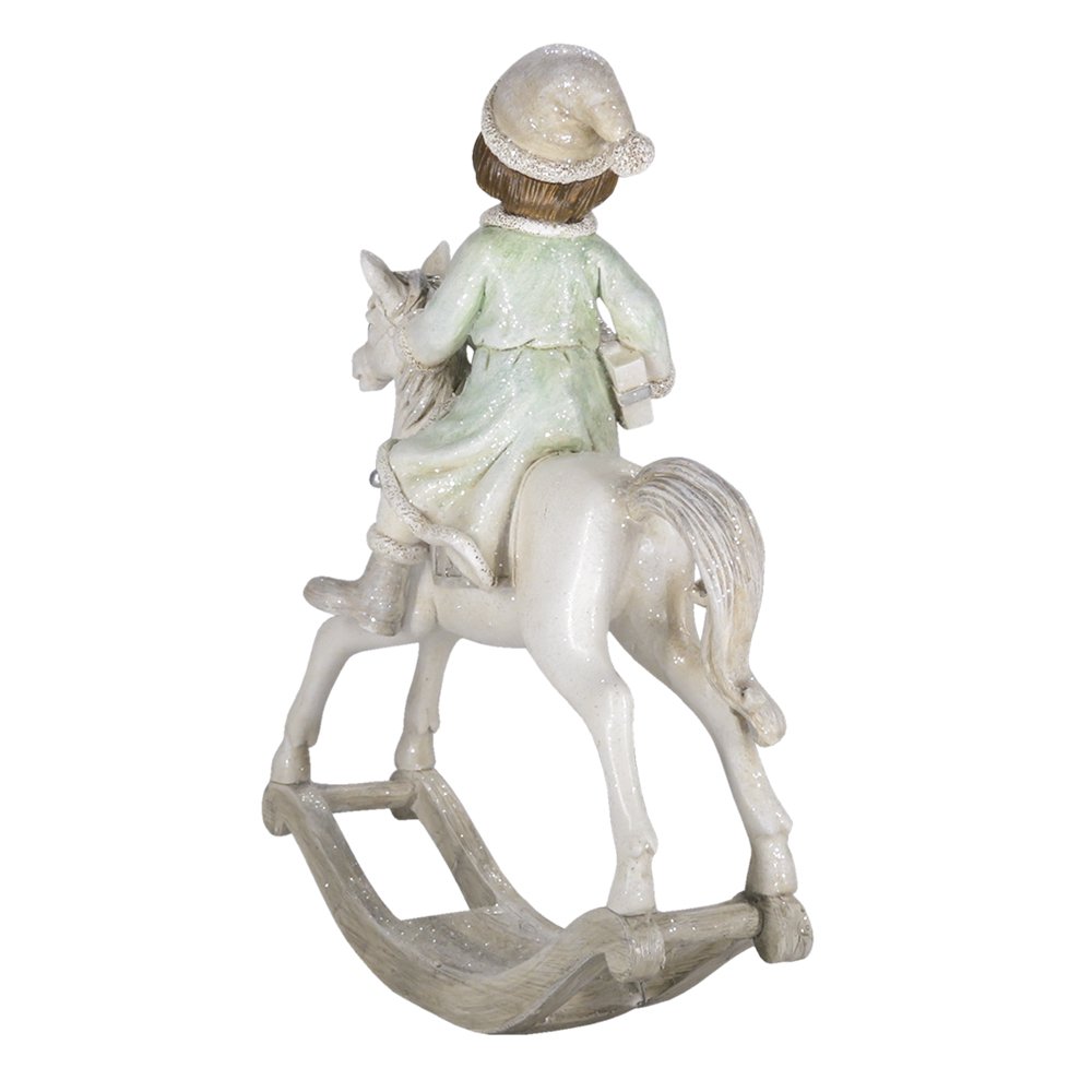 Kerstdecoratie beeld hobbelpaard 26 cm beige groen