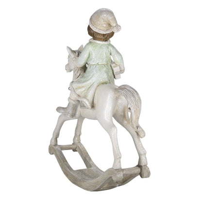 Kerstdecoratie beeld hobbelpaard 26 cm beige groen