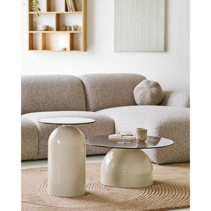Ravello Bijzettafel, gehard glas/metaal, grijs/beige, ø40x52 cm