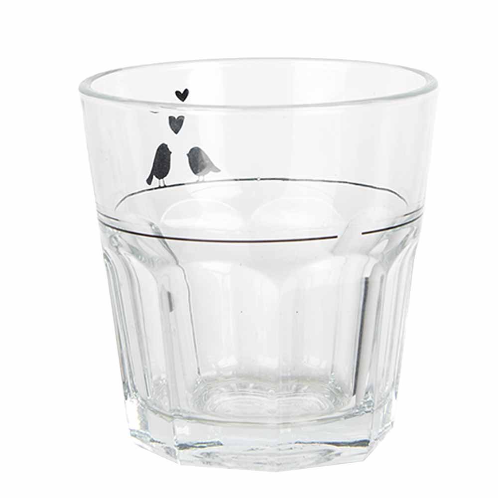 Waterglas 200 ml transparant glas met vogels
