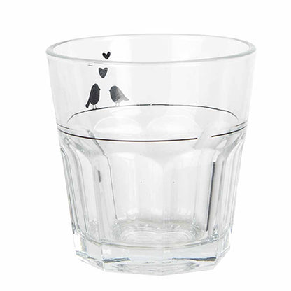 Waterglas 200 ml transparant glas met vogels