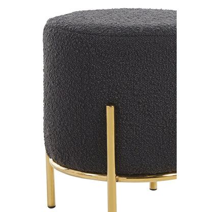 Poef Ø35x38 cm bouclé antraciet goud metaal