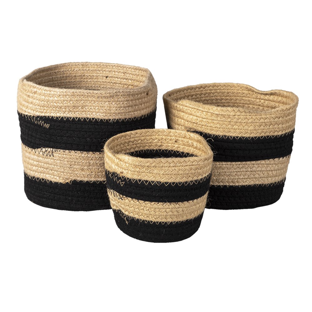 Opbergmand set van 3 Ø 22-16 cm zwart touw