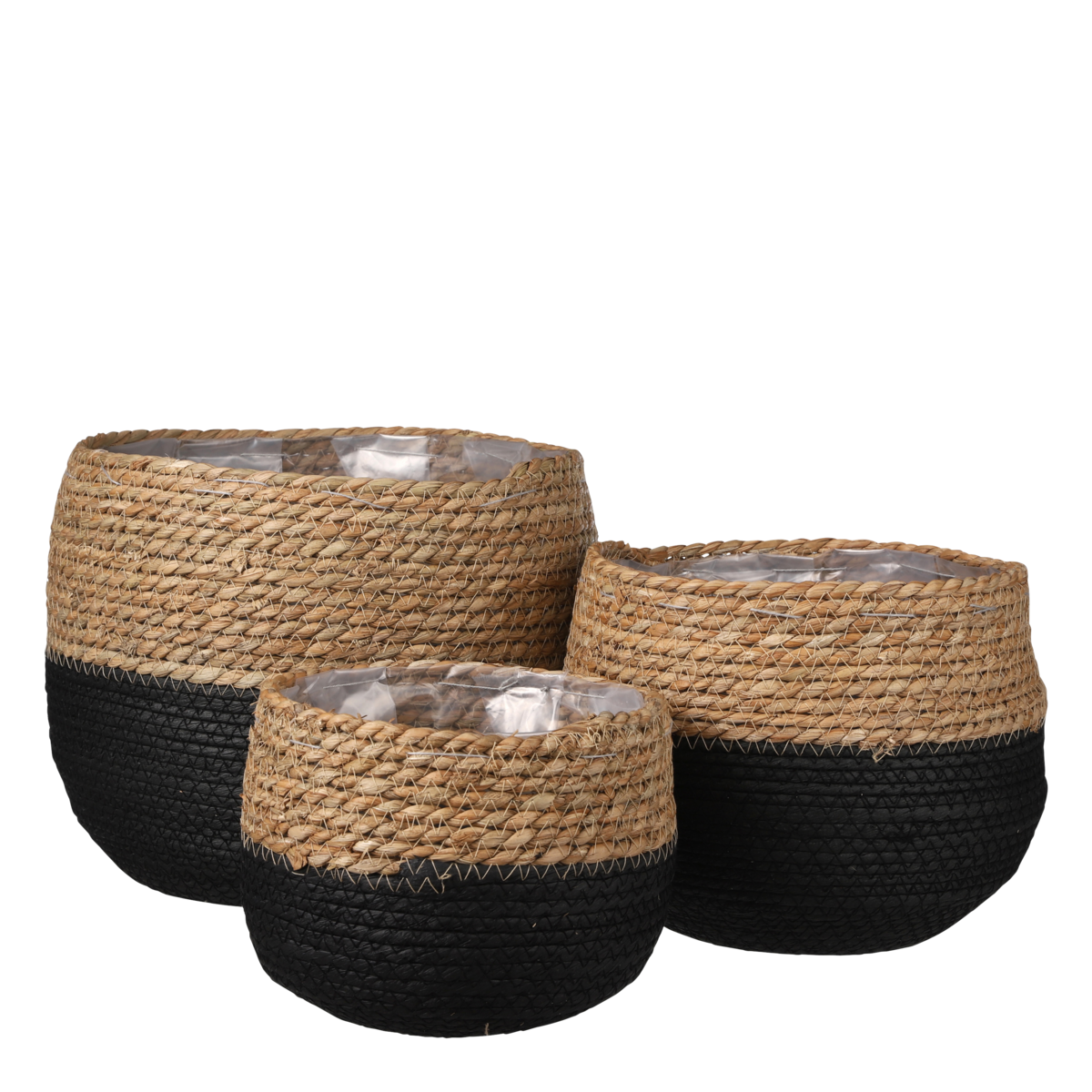 Plantenmand set van 3 zwart H24 x Ø26 cm zeegras