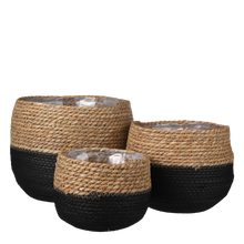 Plantenmand set van 3 zwart H24 x Ø26 cm zeegras