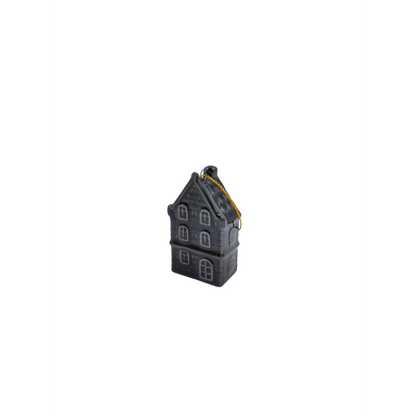 Kersthanger huisje keramiek zwart 3,5x2x6,5 cm