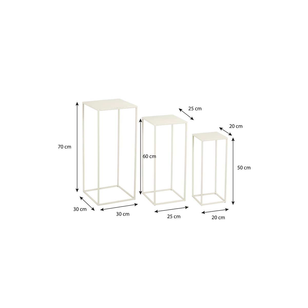 Bijzettafel set 3 metaal off-white 20x20x50 cm
