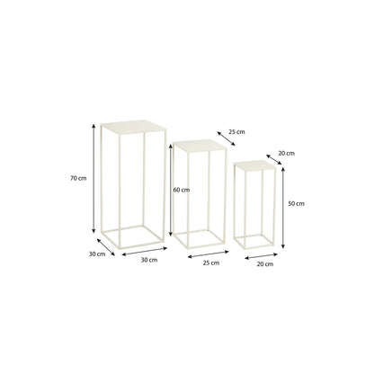Bijzettafel set 3 metaal off-white 20x20x50 cm