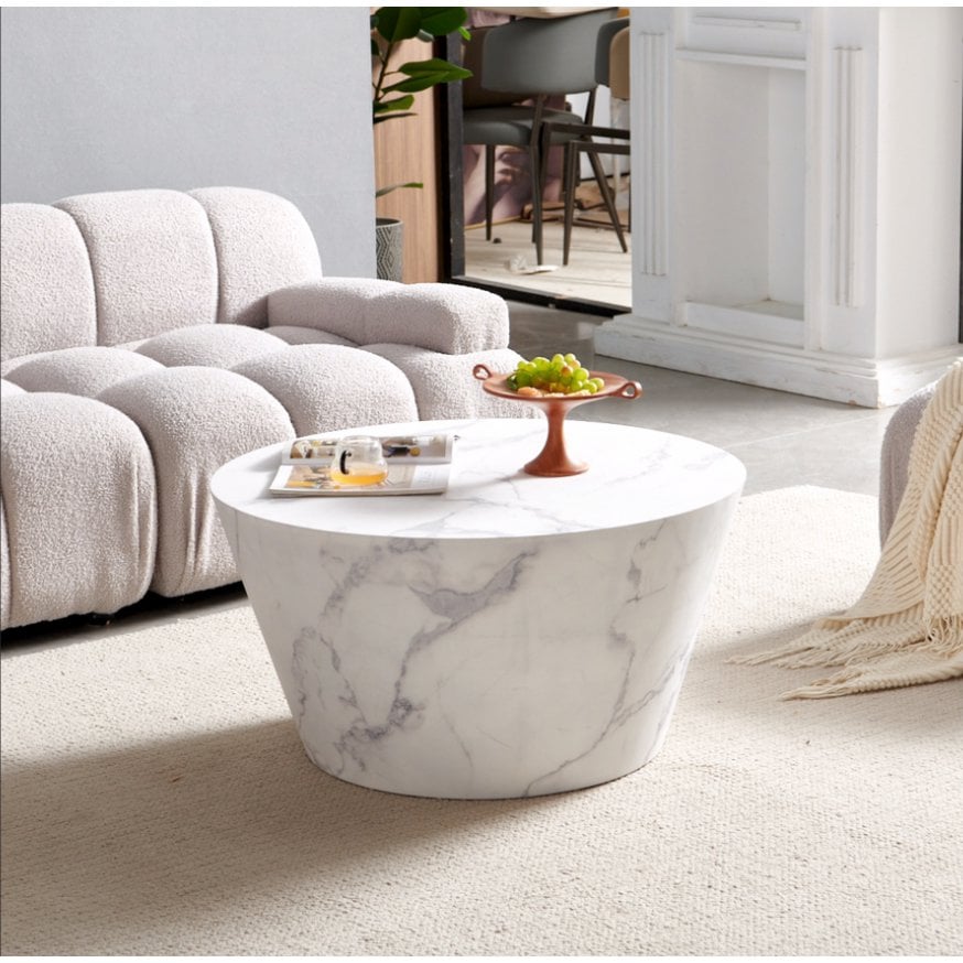 Salontafel rond 80 cm wit marmerlook MDF