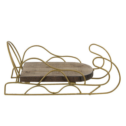 Kerstdecoratie slee 26x13x12 cm hout metaal