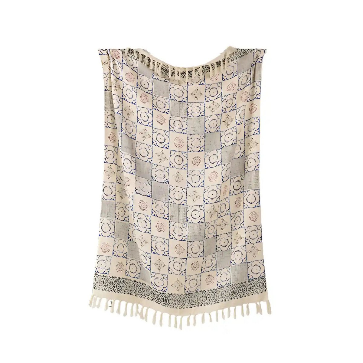 Plaid 130x175 cm katoen blauw beige