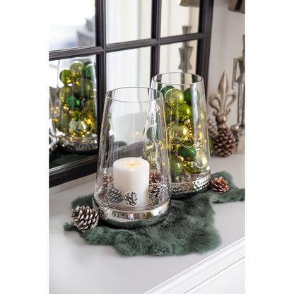 Lantaarnkaars glas 28 cm zilver hout