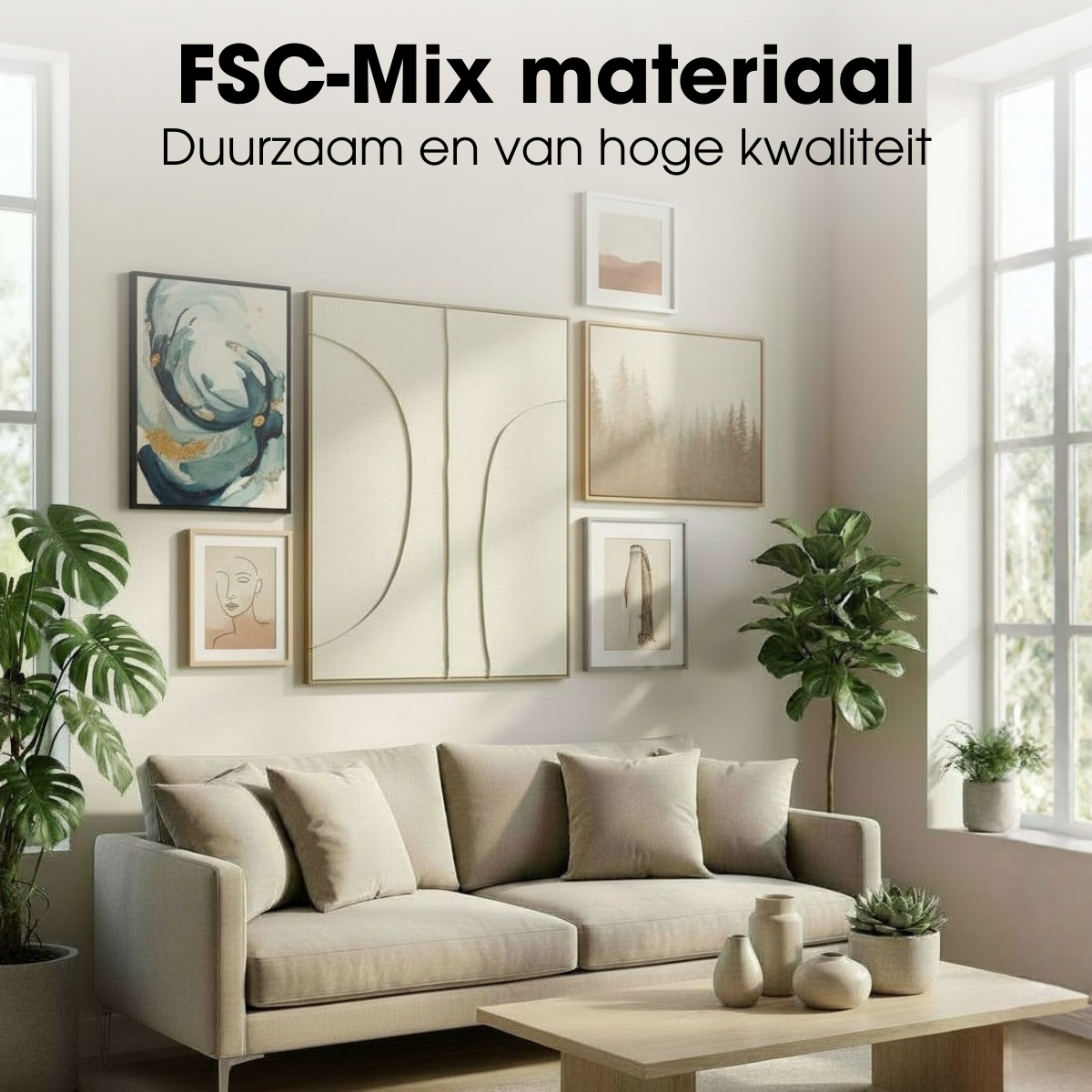 Wanddecoratie 100x80x3.5 cm beige polyester