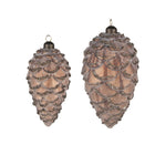 Kerstbal set 2 dennenappel Ø 9/7 cm bruin glas