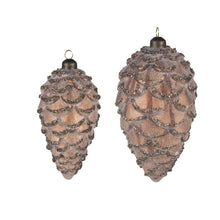 Kerstbal set 2 dennenappel Ø 9/7 cm bruin glas