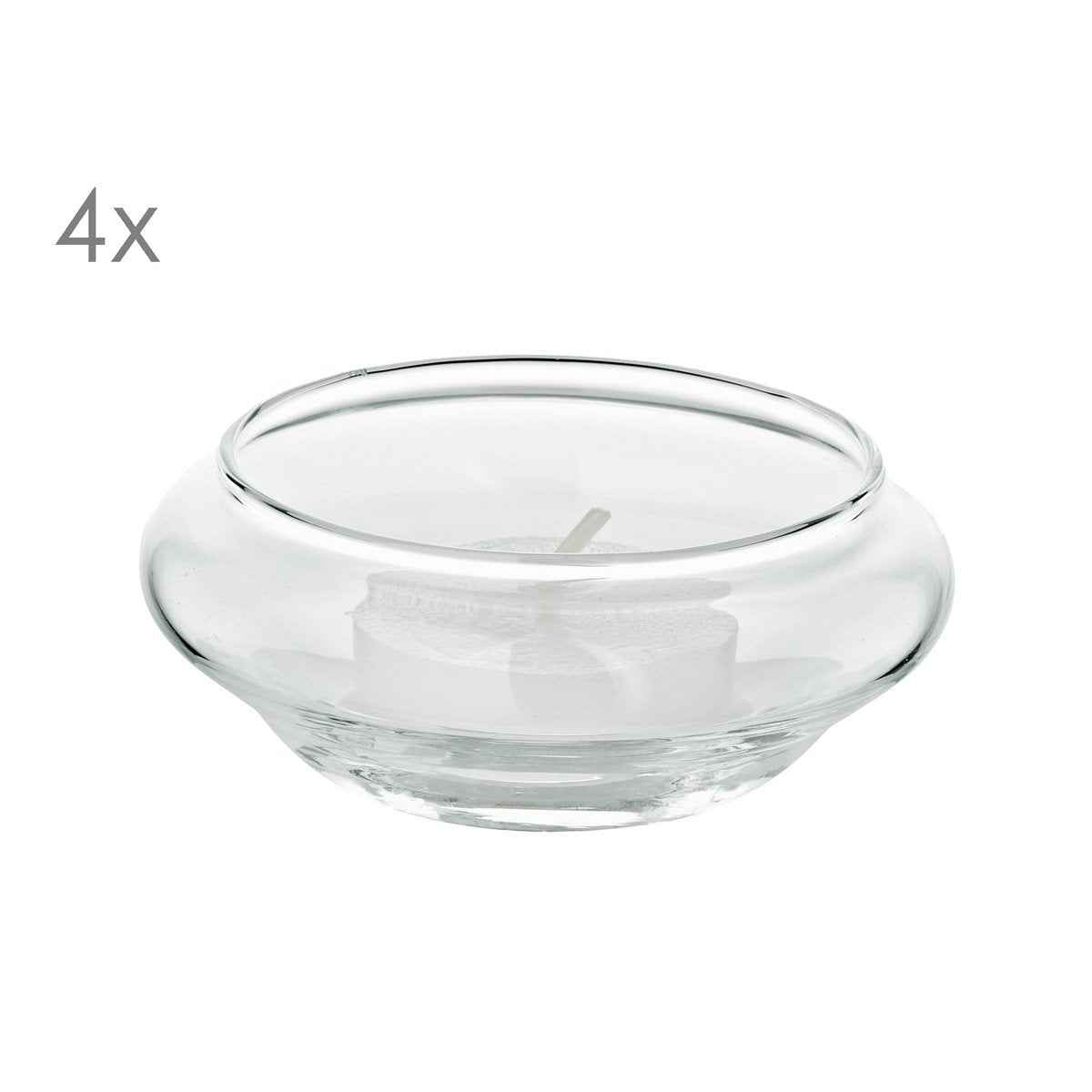 Theelichthouders drijvend glas zilver 4 stuks Ø8x4 cm
