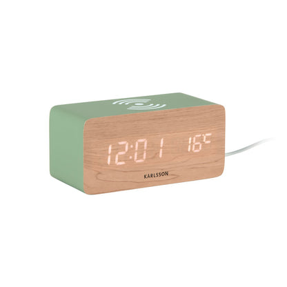 Wekkerblok met telefoonoplader 15x7 cm MDF zwart/wit