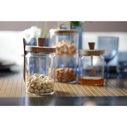 Suikerpot glas met deksel en lepel 11x9x16,5 cm