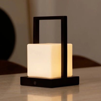 Tafellamp Noah donkerbruin rubberwood matglas 16x25 cm